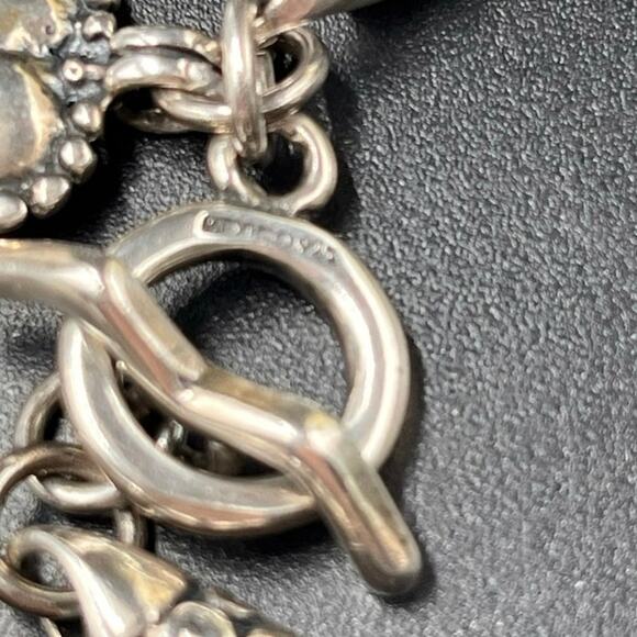 Mexico 925 Sterling Silver Black Leather Toggle Closure Heart Charm Bracelet 8” - Picture 4 of 6